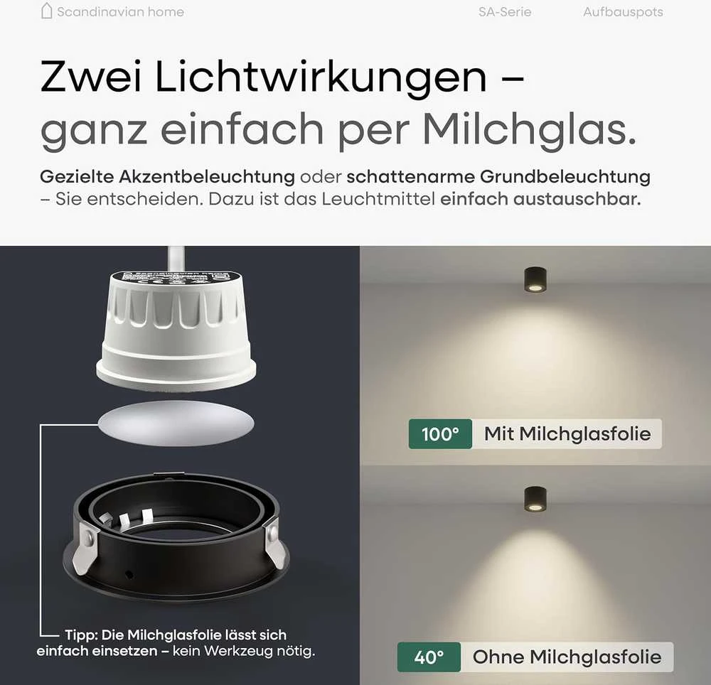 Scandinavian Home Lysea Scandinavian home įleidžiamų LED šviestuvų rinkinys, 6 vnt., 3,4 W, 3000 K, 470 lm, Ø80 × 65 mm, juodi, SAB6-1CD3-1000