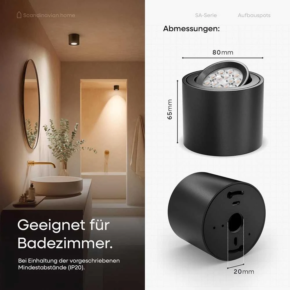 Scandinavian Home Lysea Scandinavian home įleidžiamų LED šviestuvų rinkinys, 6 vnt., 3,4 W, 3000 K, 470 lm, Ø80 × 65 mm, juodi, SAB6-1CD3-1000