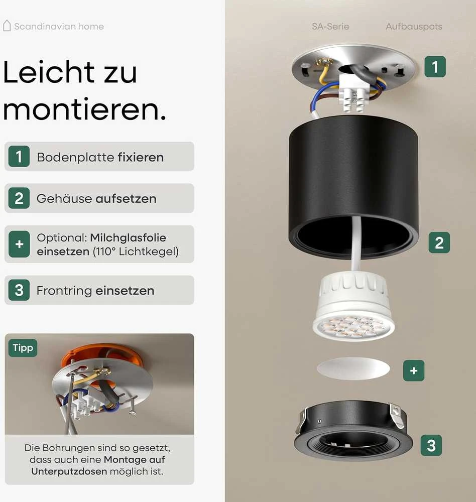 Scandinavian Home Lysea Scandinavian home įleidžiamų LED šviestuvų rinkinys, 6 vnt., 3,4 W, 3000 K, 470 lm, Ø80 × 65 mm, juodi, SAB6-1CD3-1000