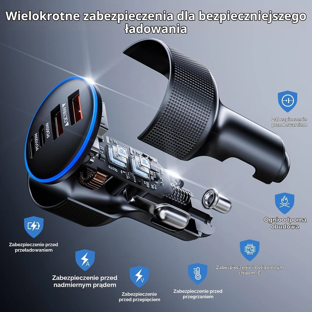 sccvee automobilinis įkroviklis 165 W, 4 USB-A/USB-C prievadai, PD 100 W