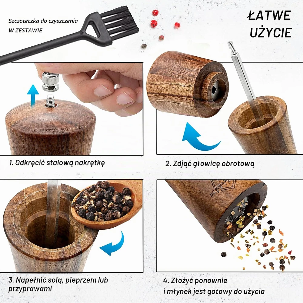 Schwarzwald Spirit medinių druskos ir pipirų malūnėlių rinkinys su keraminiu mechanizmu, 16,5 cm