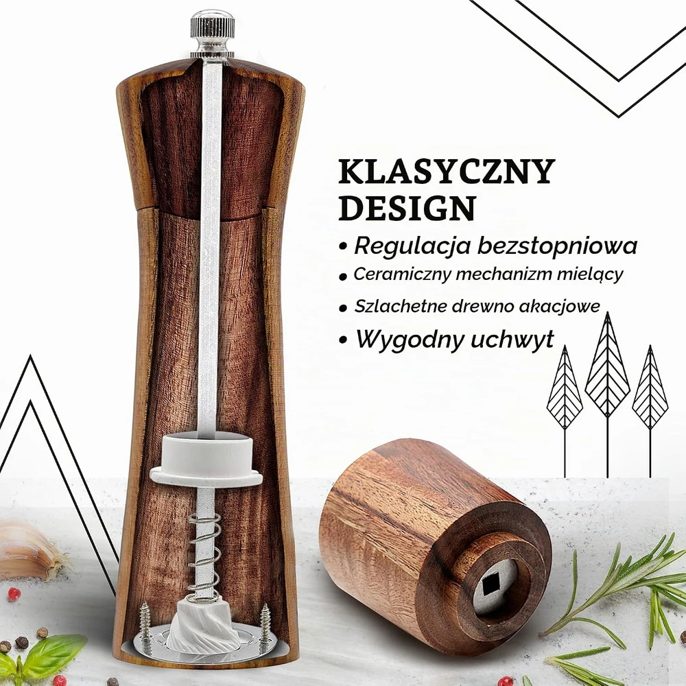 Schwarzwald Spirit medinių druskos ir pipirų malūnėlių rinkinys su keraminiu mechanizmu, 16,5 cm