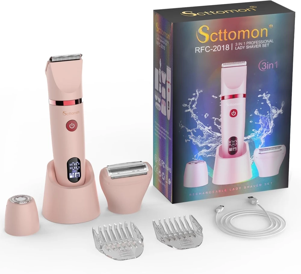 Veet Scttomon elektrinis 3 viename moteriškas trimeris IPX7, bikini, veidui, kūnui, USB-C