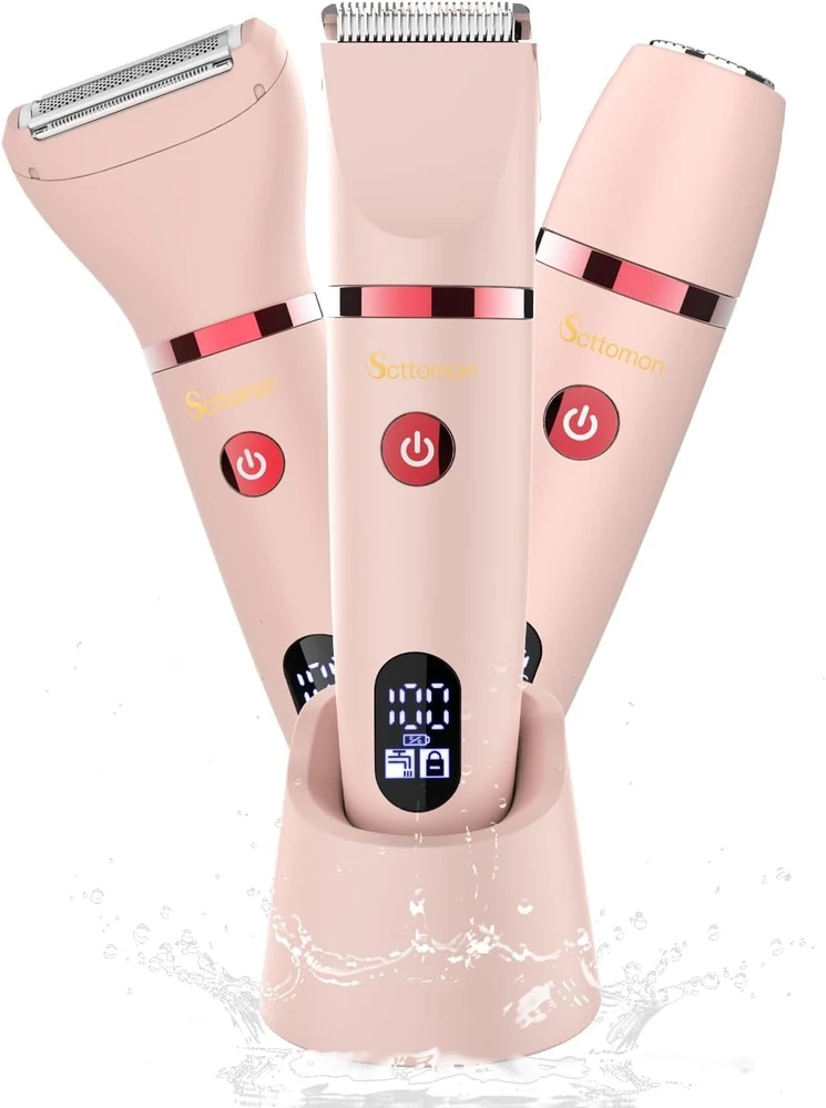 Veet Scttomon elektrinis 3 viename moteriškas trimeris IPX7, bikini, veidui, kūnui, USB-C