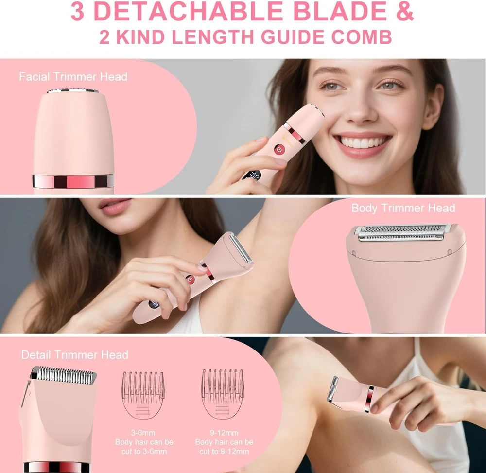Veet Scttomon elektrinis 3 viename moteriškas trimeris IPX7, bikini, veidui, kūnui, USB-C