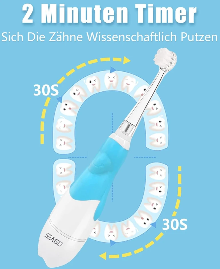 Seago elektrinis dantų šepetėlis vaikams nuo 0 iki 3 metų su LED ir laikmačiu SG-513