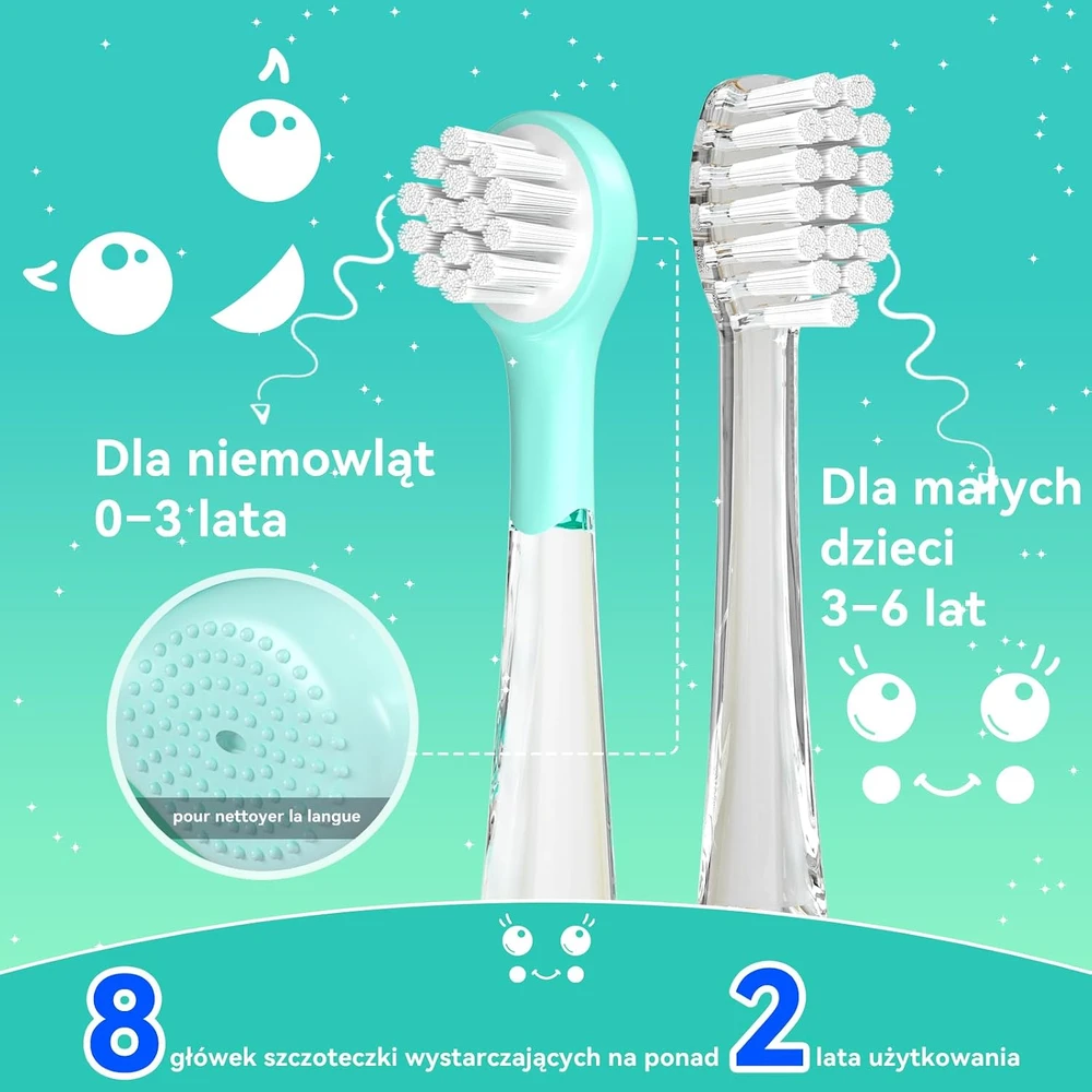 seago elektrinis dantų šepetėlis vaikams nuo 0 iki 6 metų su LED, IPX7, SG-2139