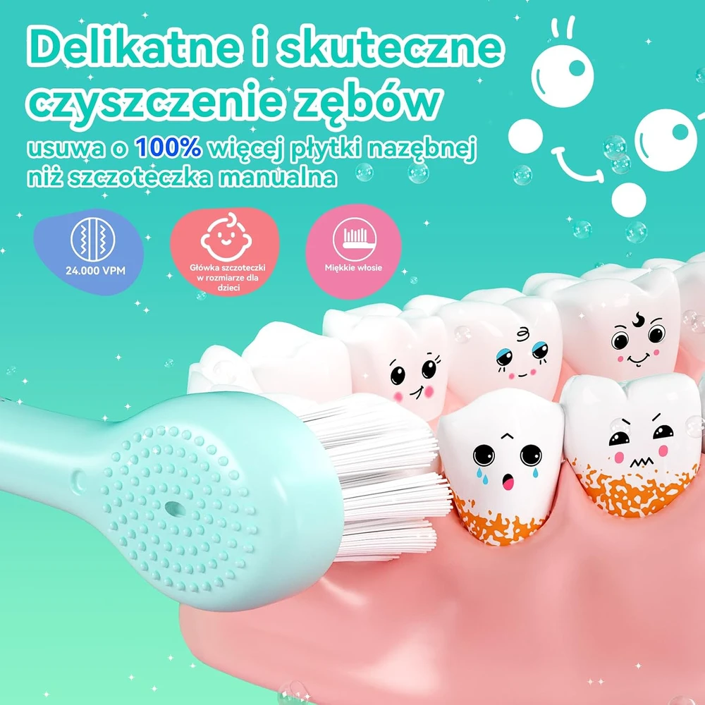 seago elektrinis dantų šepetėlis vaikams nuo 0 iki 6 metų su LED, IPX7, SG-2139