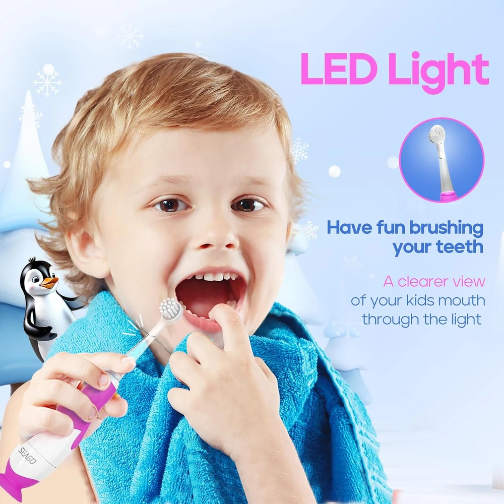 Seago vaikiškas elektrinis dantų šepetėlis nuo 1 metų su LED, IPX7, SG-513