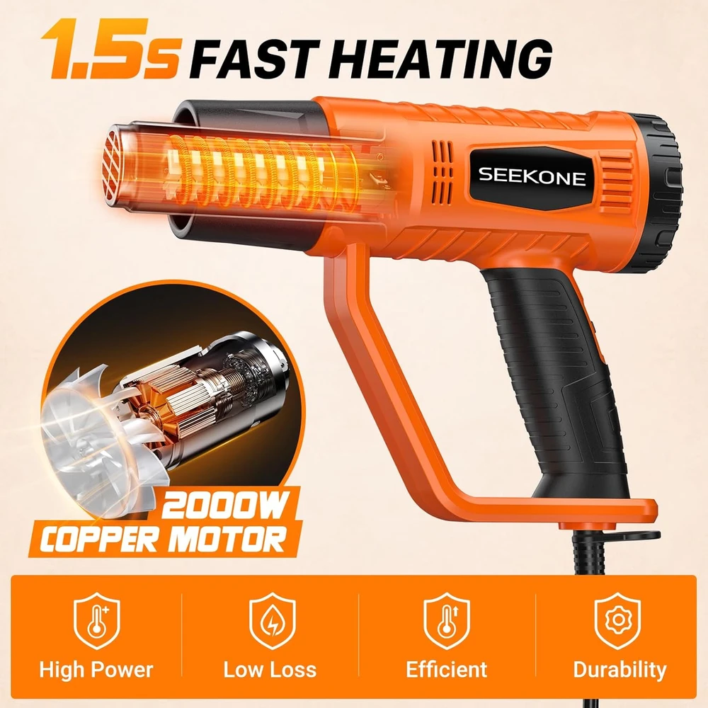 SEEKONE karšto oro pistoletas 2000 W, 400–600 °C, 4 antgaliai, HG886