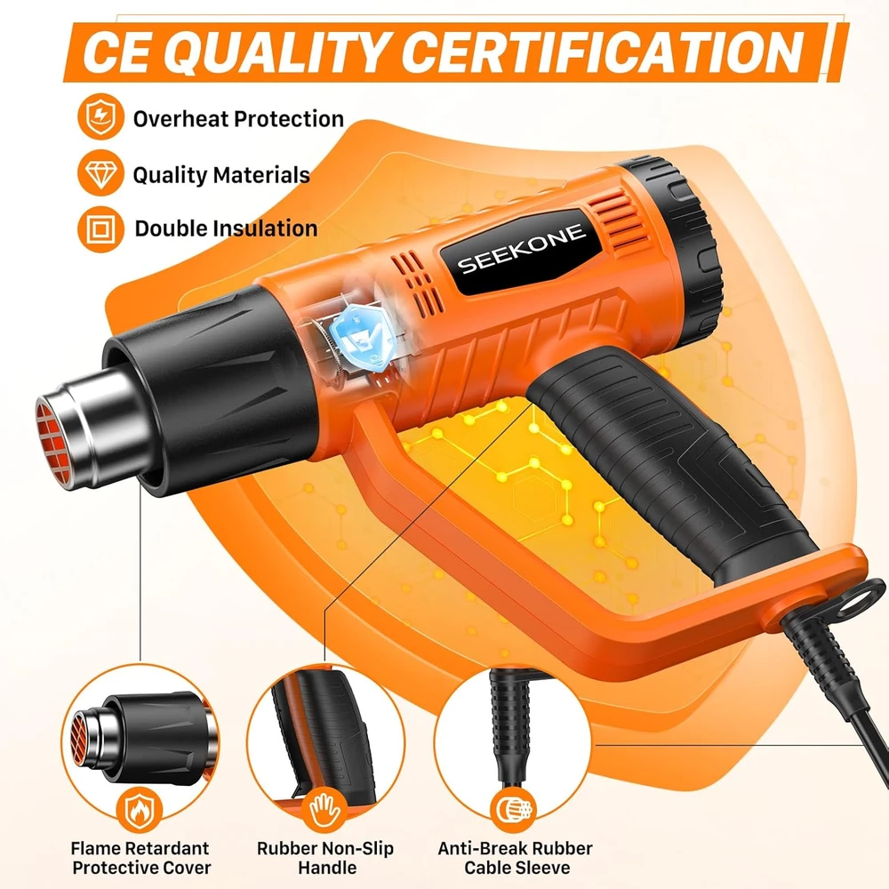 SEEKONE karšto oro pistoletas 2000 W, 400–600 °C, 4 antgaliai, HG886
