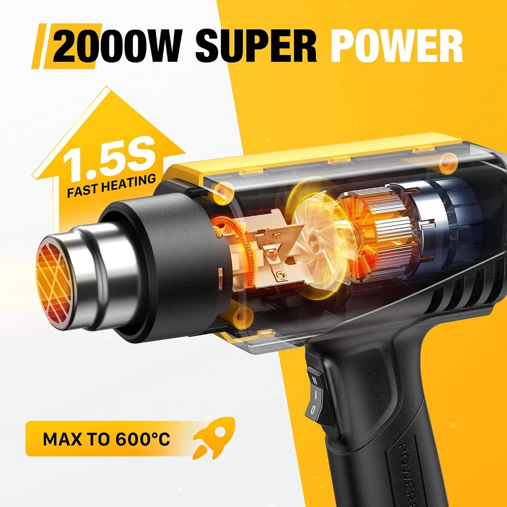 SEEKONE karšto oro pistoletas 2000 W, reguliuojama 50–600 °C temperatūra, SDL-2818