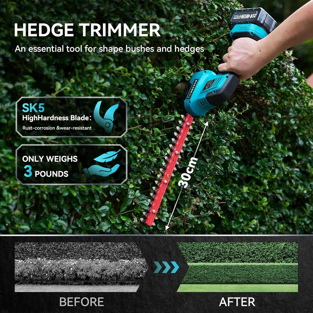 Seesii akumuliatorinės 2‑in‑1 žolės ir krūmų žirklės SH300, 150 mm peilis, 4000 mAh