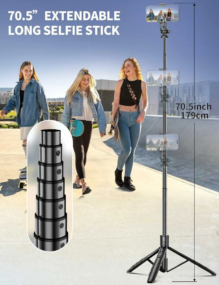 SelfieShow 179 cm aliumininis trikojis asmenukių lazda su nuotoliniu pulteliu telefonams