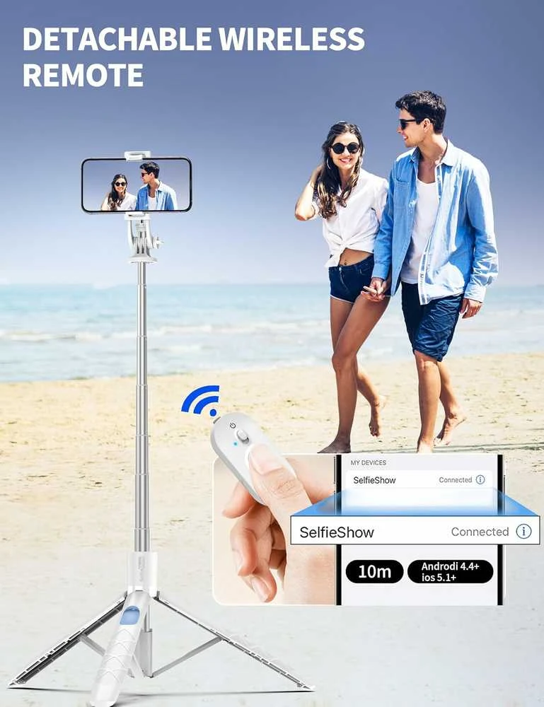SelfieShow 179 cm aliuminis telefono ir fotoaparato trikojis su nuotolinio valdymo pulteliu
