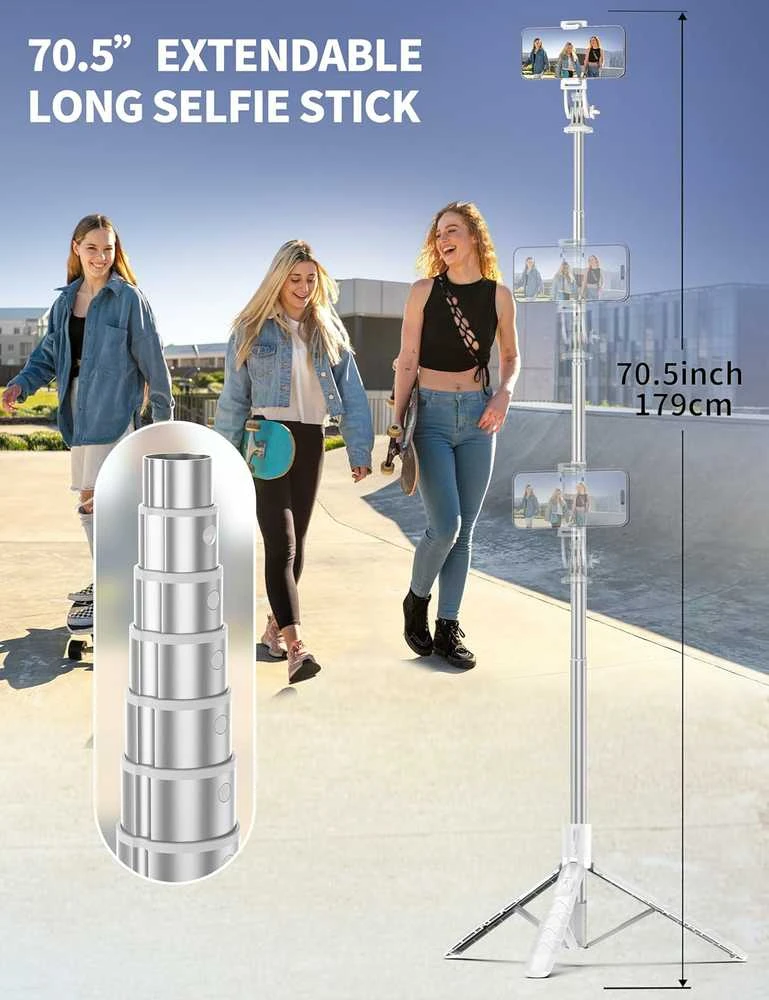 SelfieShow 179 cm aliuminis telefono ir fotoaparato trikojis su nuotolinio valdymo pulteliu