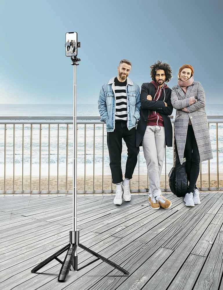 SelfieShow 180 cm trikojo tipo asmenukių lazda su nuotolinio valdymo pulteliu, juoda