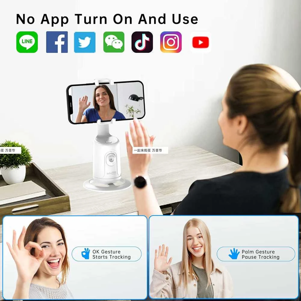 SelfieShow 360° automatinio veido sekimo telefono laikiklis su stabilizatoriumi, baltas