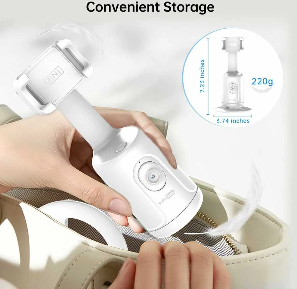 SelfieShow 360° automatinio veido sekimo telefono laikiklis su stabilizatoriumi, baltas