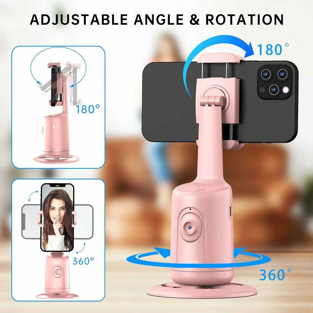 SelfieShow 360° automatinio veido sekimo stovas su gimbalu, rožinis, skirtas išmaniesiems telefonams