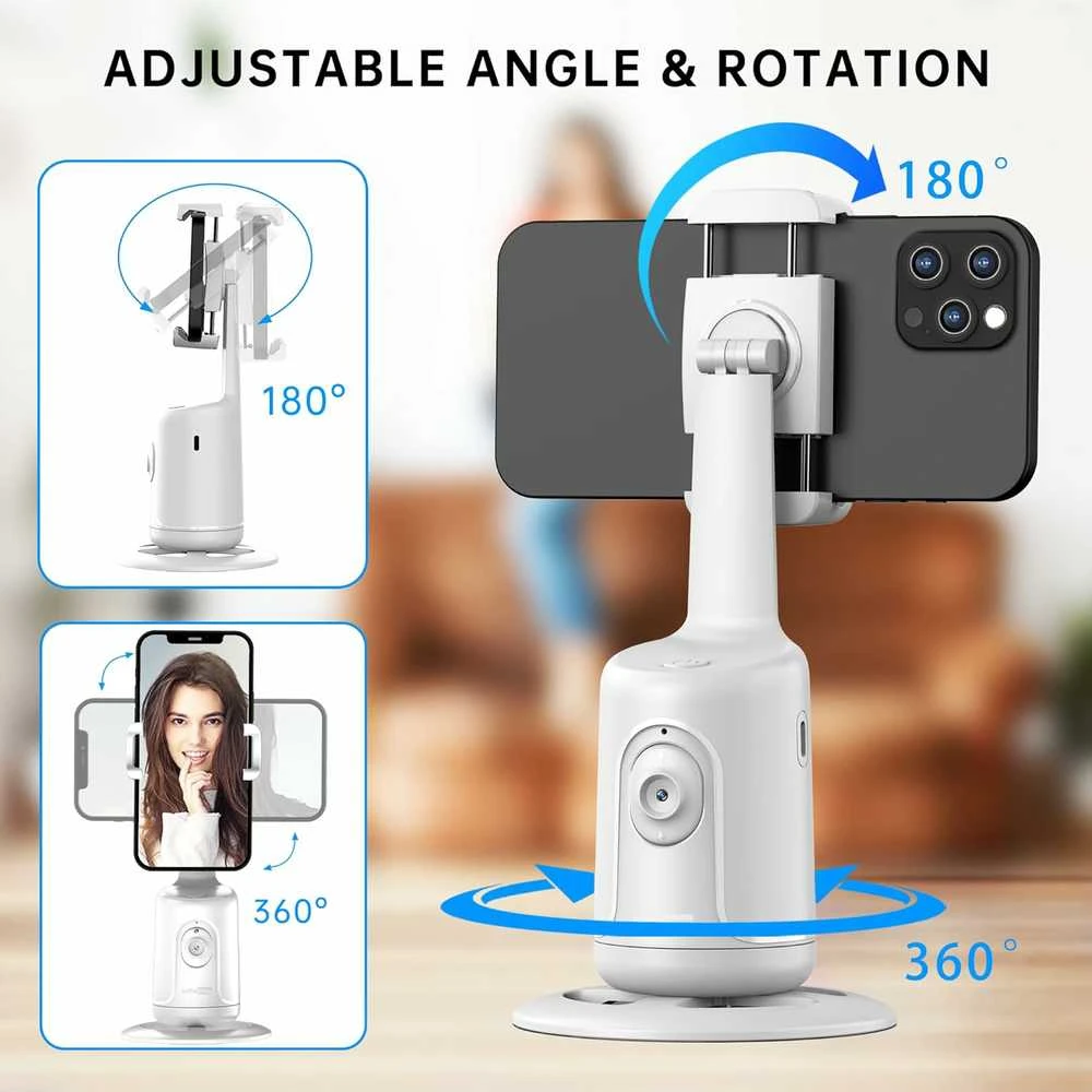SelfieShow 360° automatinio veido sekimo telefono laikiklis su stabilizatoriumi, baltas