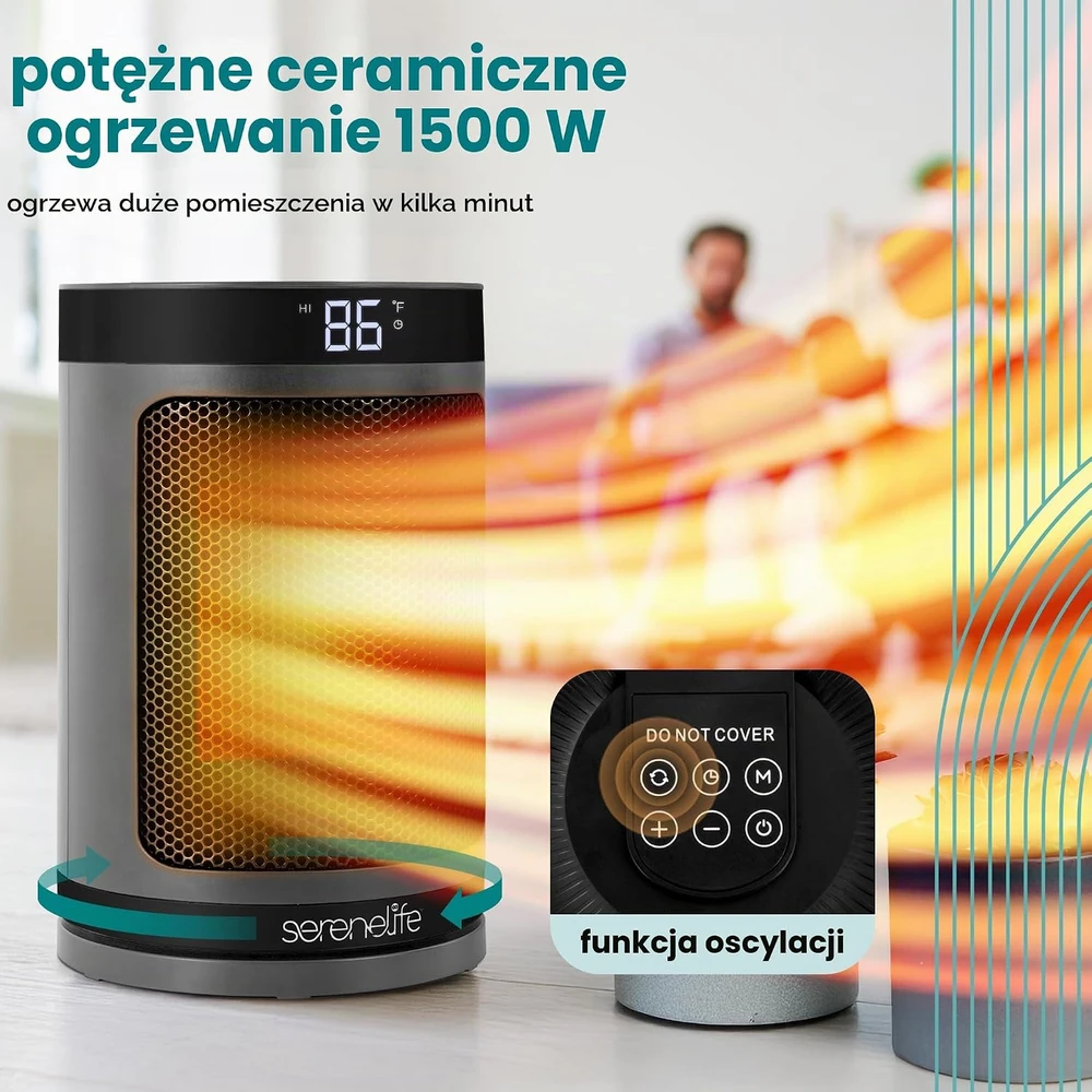 SereneLife elektrinis keraminis PTC šildytuvas 1500 W su Wi‑Fi ir termostatu SLSPCHTRW3GY