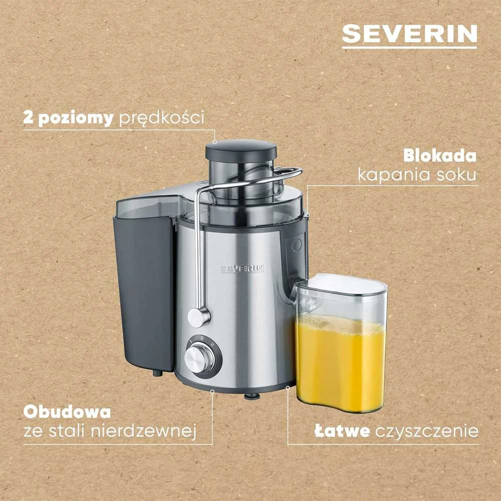 SEVERIN vaisių ir daržovių sulčiaspaudė, 400 W, 0,5 l talpa, nerūdijantis plienas, ES 3566