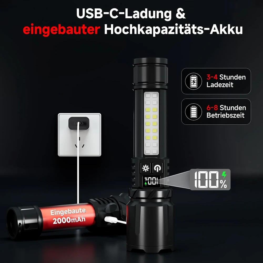Shadowhawk LED žibintuvėlių rinkinys su USB-C įkrovimu, 5000 lm, 2000 mAh akumuliatorius, S1687, 2 vnt.