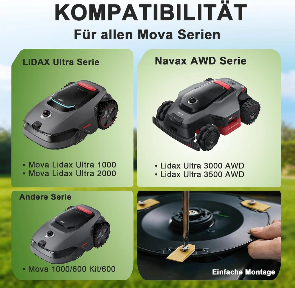 Shanhui Titaniniai pjovimo peiliai vejapjovei Mova 600/1000 LiDAX Ultra Navax AWD, 12 vnt. su 12 varžtų