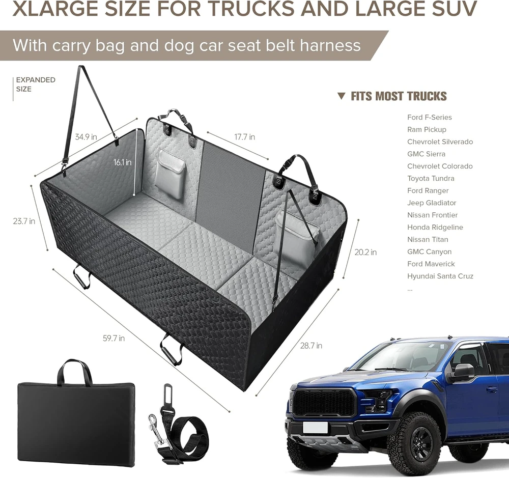SHARLOVY vandeniui atsparus automobilio galinės sėdynės uždangalas šunims, 178 x 151 cm, sustiprintu dugnu, pilkas, hamakas sunkvežimiams ir universalams