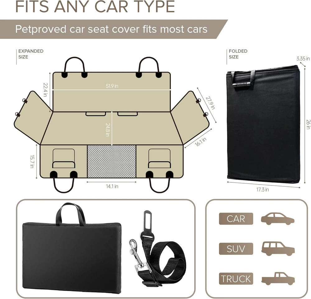 SHARLOVY vandeniui atsparus automobilio galinės sėdynės užvalkalas šunims, tvirtas Oxford audinys, 160x132 cm, dogcarseat-01