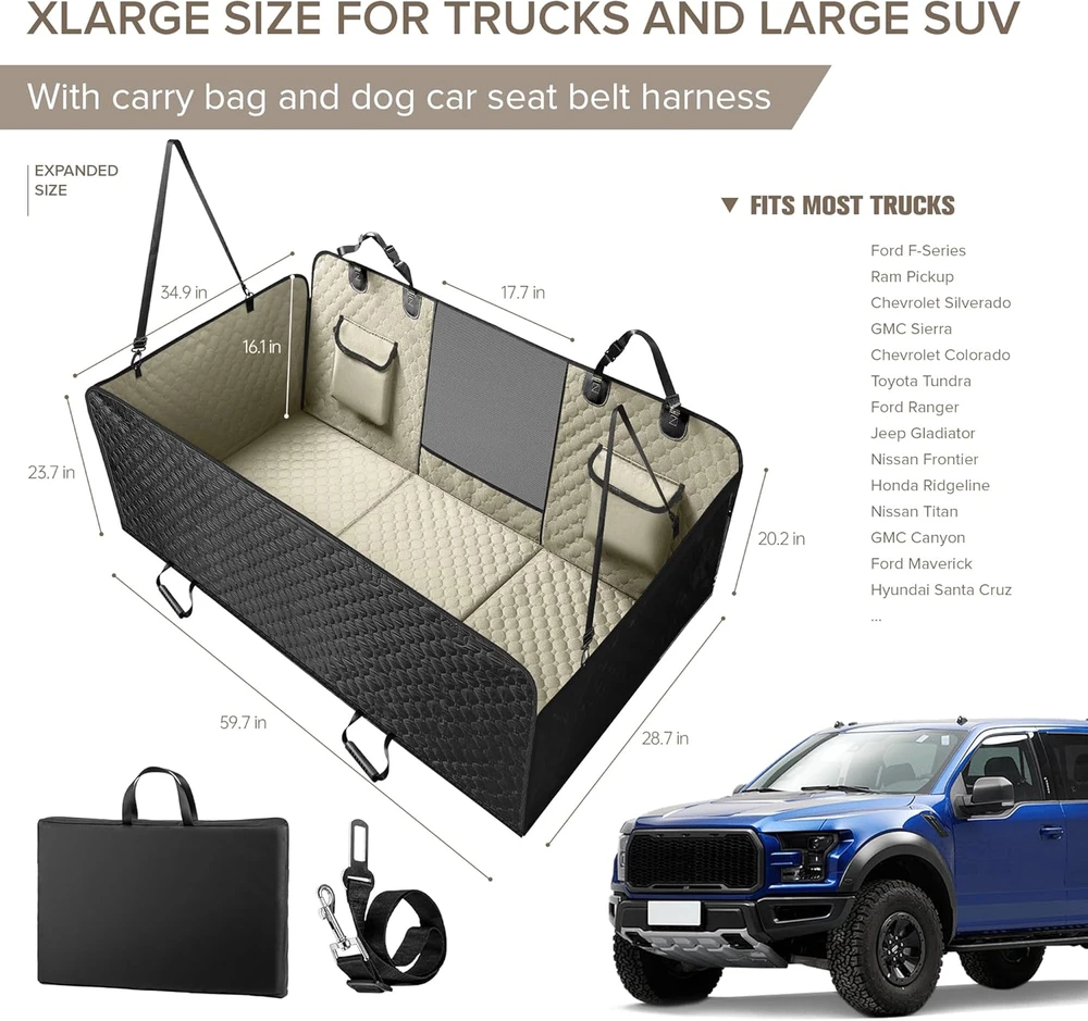 SHARLOVY XL vandeniui atsparus automobilių galinės sėdynės užtiesalas su tvirtu pagrindu, skirtas dideliems šunims, 178 x 151 cm