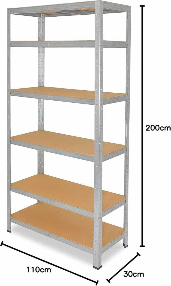 shelfplaza metalinė lentyna 200 x 110 x 30 cm, 6 lentynos, 145 kg vienos lentynos apkrova, cinkuota