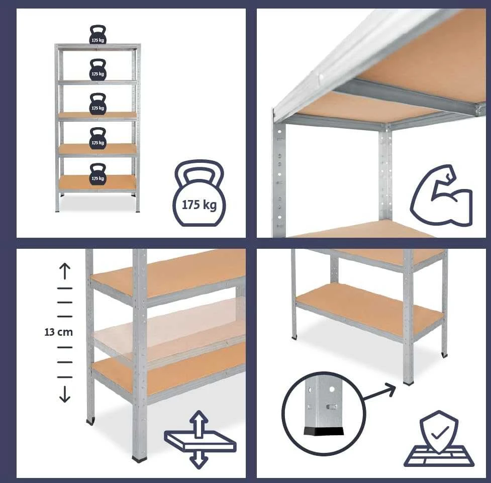 shelfplaza metalinė lentyna 200 x 110 x 30 cm, 6 lentynos, 145 kg vienos lentynos apkrova, cinkuota