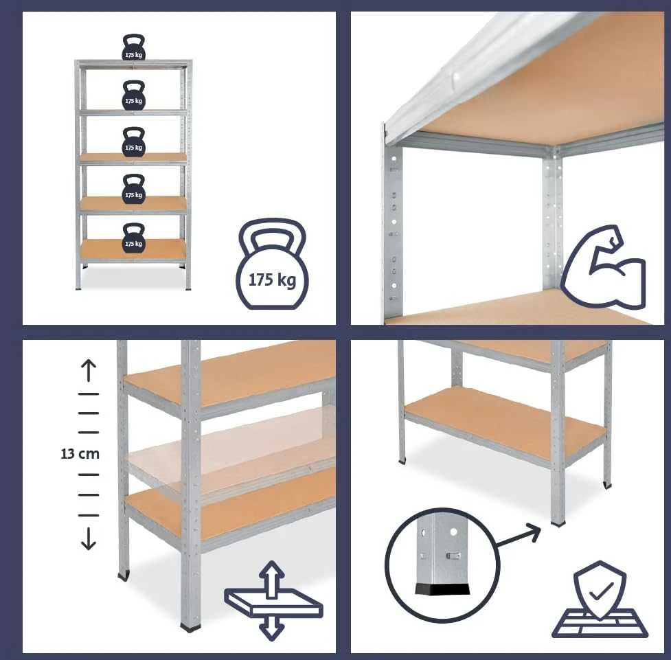 shelfplaza metalinė lentyna 200 x 60 x 50 cm, 5 lentynos, 175 kg apkrova vienai lentynai, ocinkuota