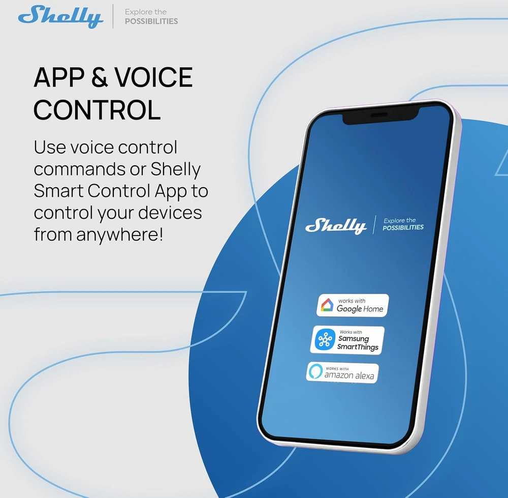 Shelly išmanusis relinis jungiklis Wi-Fi ir Bluetooth, 1 kanalo, 16 A, 3840 W, 176