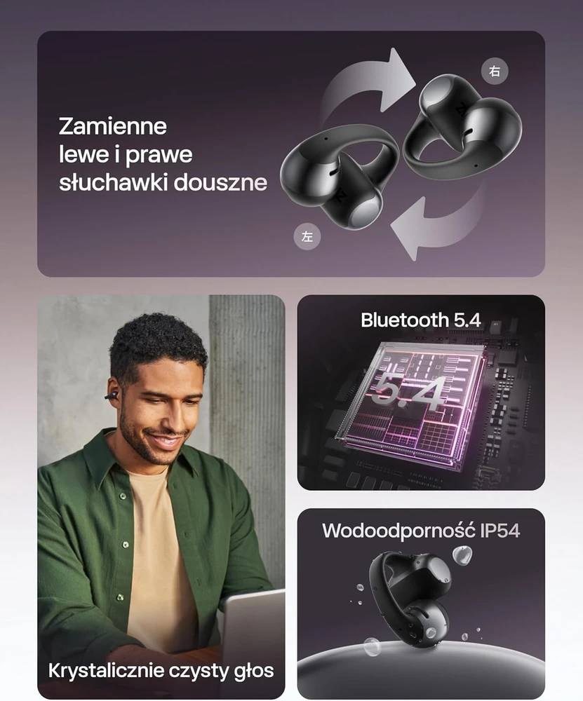 SHOKZ atviros ausinės Bluetooth 5.4, Dolby Audio, greitas įkrovimas, 40 valandų veikimas, OpenDots ONE
