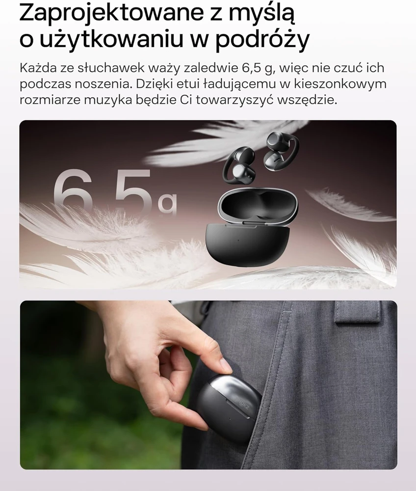 SHOKZ atviros ausinės Bluetooth 5.4, Dolby Audio, greitas įkrovimas, 40 valandų veikimas, OpenDots ONE