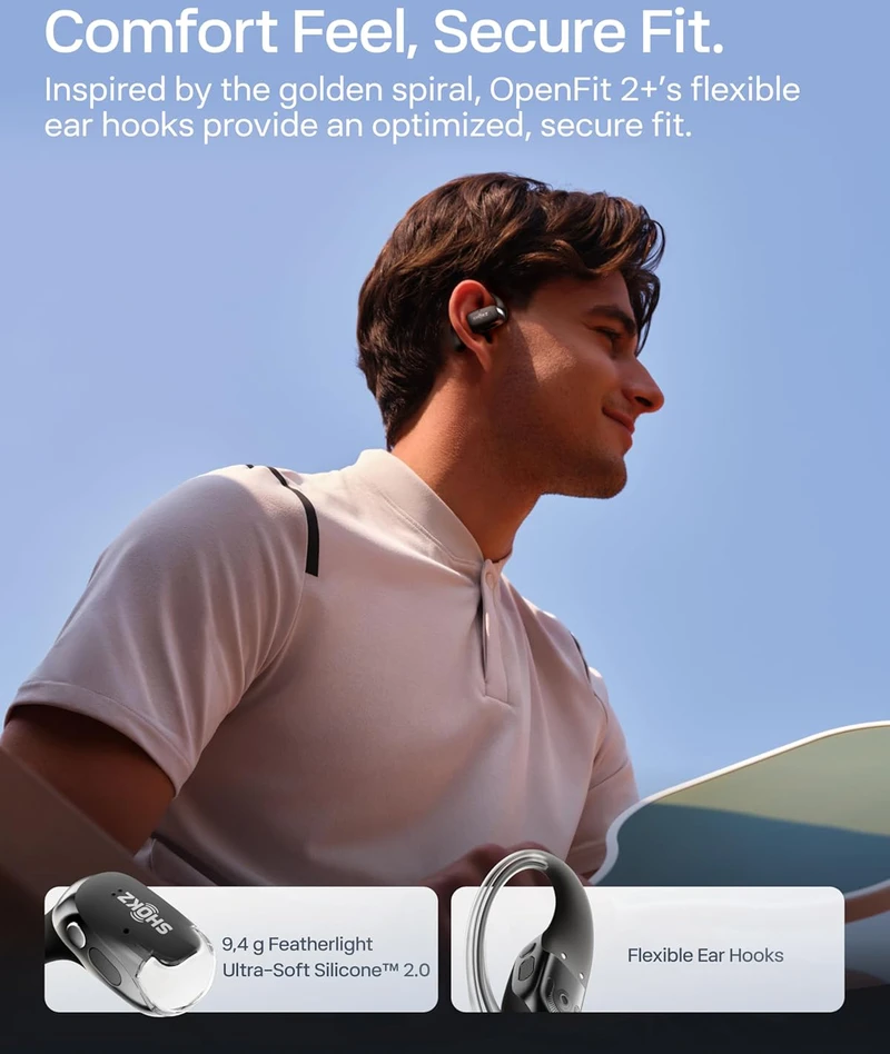 Shokz atviros ausinės OpenFit 2+ su Dolby Audio, Bluetooth 5.4, mikrofonu, juodos