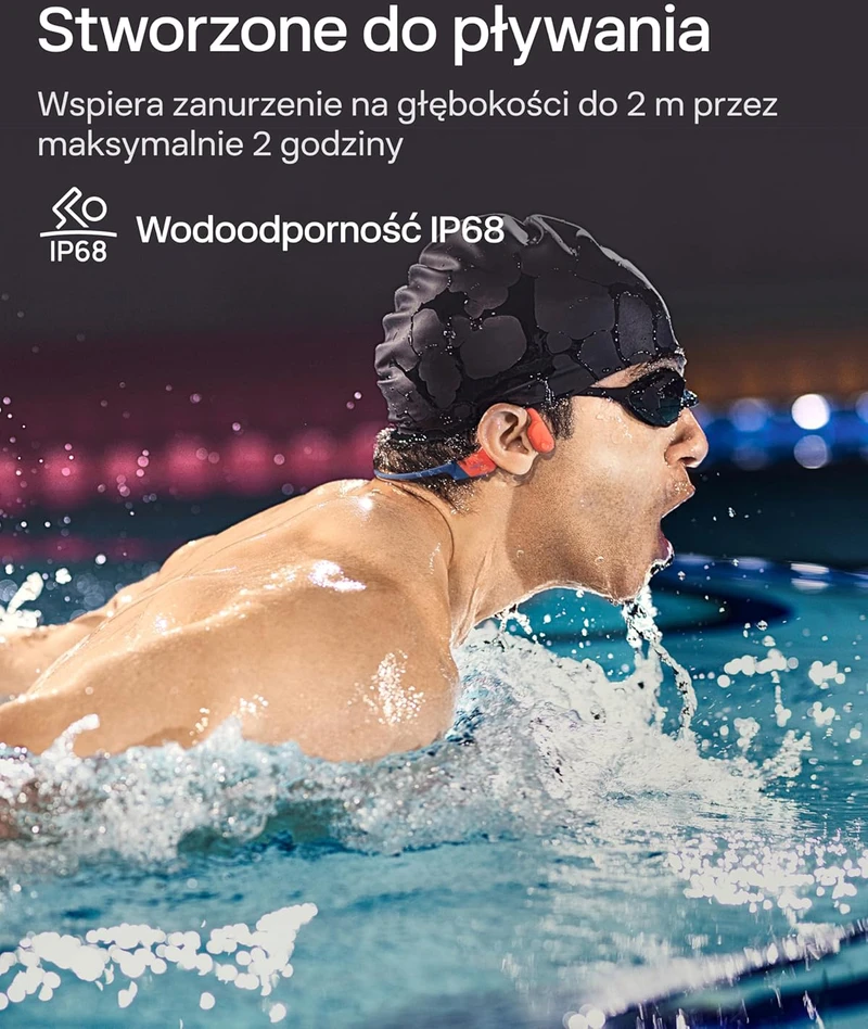 SHOKZ atviros ausinės su kaulų vibracija, Bluetooth 5.4, IP68, MP3 32GB, OpenSwim Pro S711, raudonos