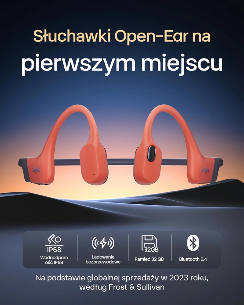 SHOKZ atviros ausinės su kaulų vibracija, Bluetooth 5.4, IP68, MP3 32GB, OpenSwim Pro S711, raudonos