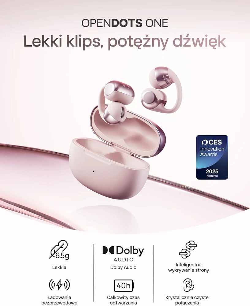 Shokz atviros belaidės ausinės su Bluetooth 5.4, Dolby Audio, IP54, SHOKZ E310, rožinės