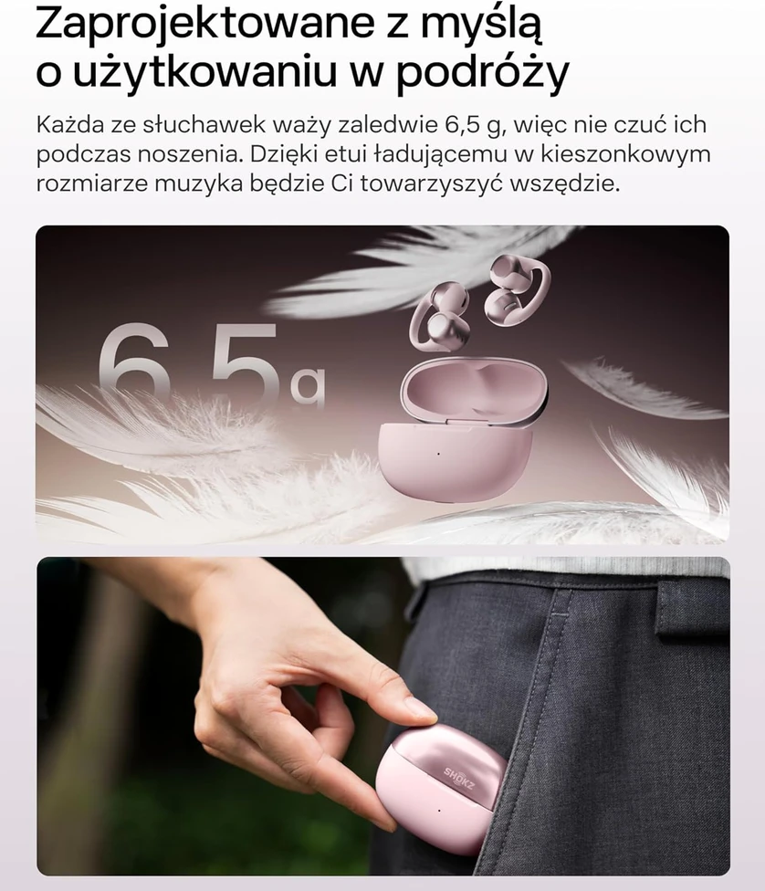 Shokz atviros belaidės ausinės su Bluetooth 5.4, Dolby Audio, IP54, SHOKZ E310, rožinės