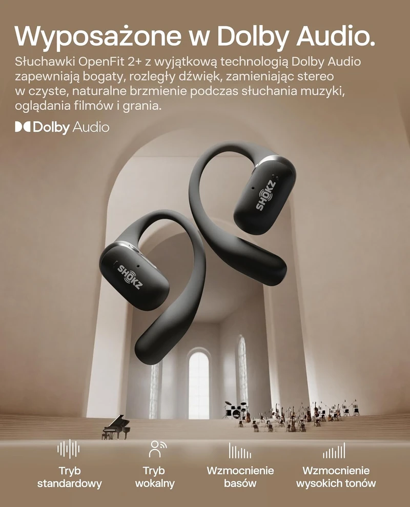 Shokz OpenFit 2+ ausinės su kaulų laidumo technologija ir „Dolby Audio“, pilkos