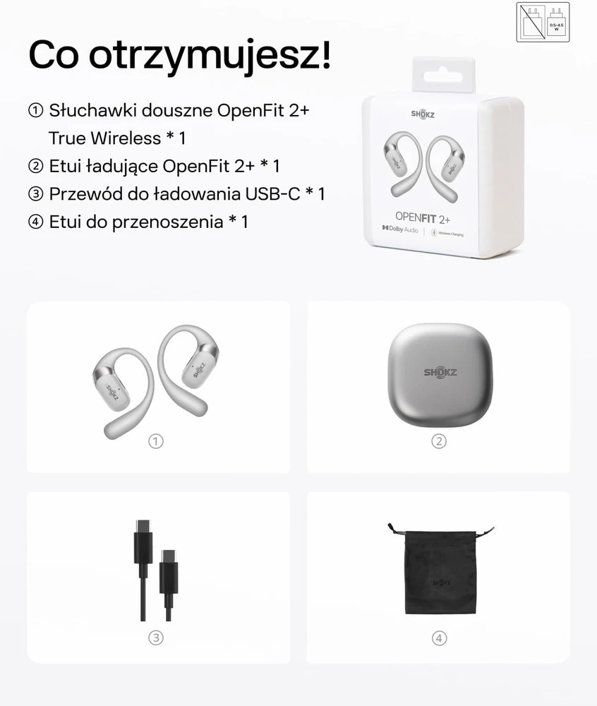 Shokz OpenFit 2+ ausinės su kaulų laidumo technologija ir „Dolby Audio“, pilkos