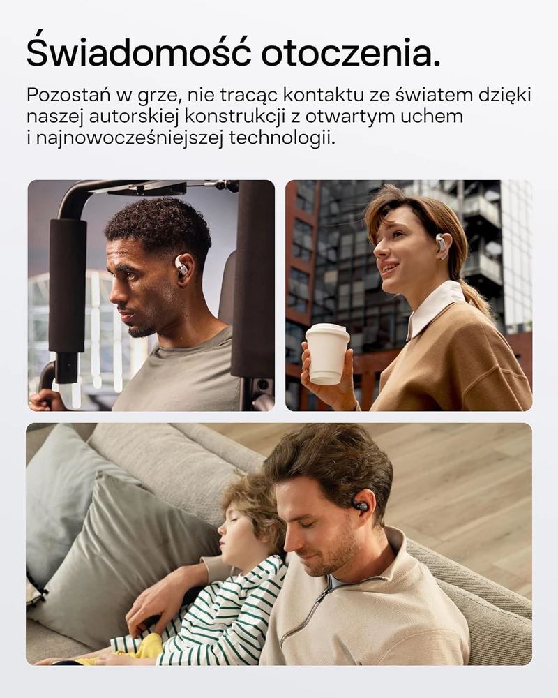 Shokz OpenFit 2+ ausinės su kaulų laidumo technologija ir „Dolby Audio“, pilkos