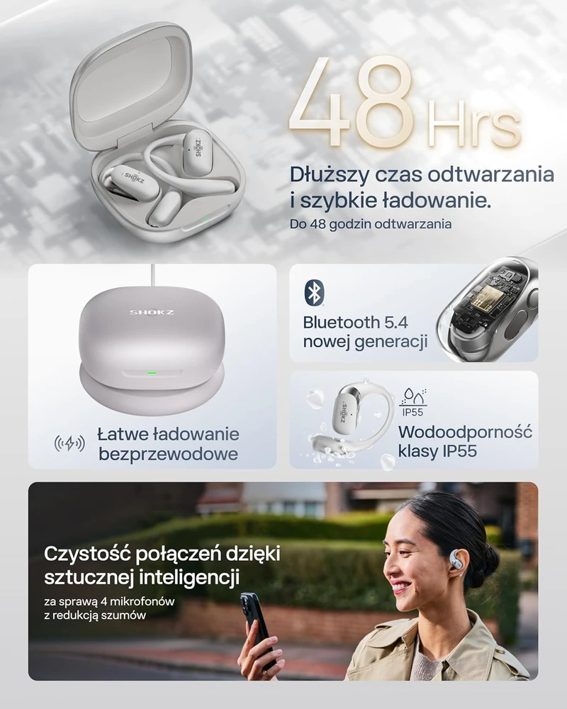 Shokz OpenFit 2+ ausinės su kaulų laidumo technologija ir „Dolby Audio“, pilkos