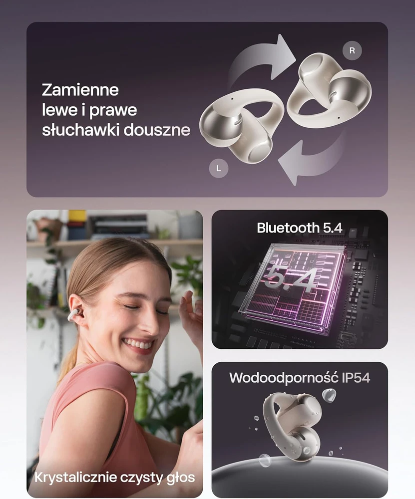 SHOKZ belaidės atviros ausinės su Dolby Audio, Bluetooth 5.4, 40 val. veikimas, OpenDots ONE