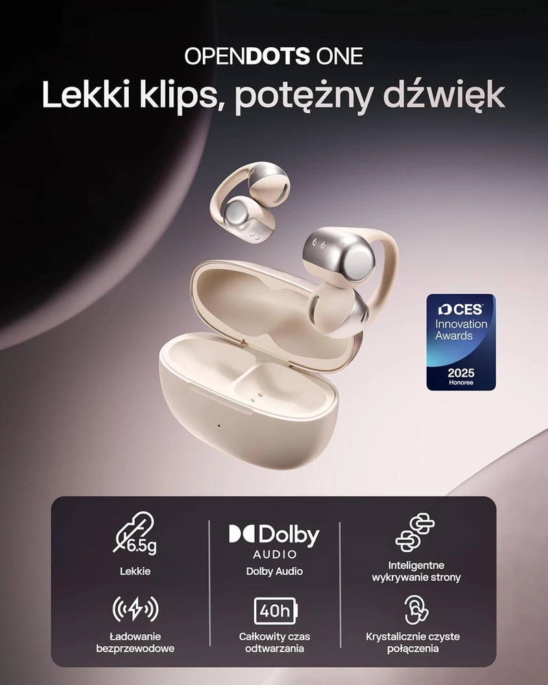 SHOKZ belaidės atviros ausinės su Dolby Audio, Bluetooth 5.4, 40 val. veikimas, OpenDots ONE