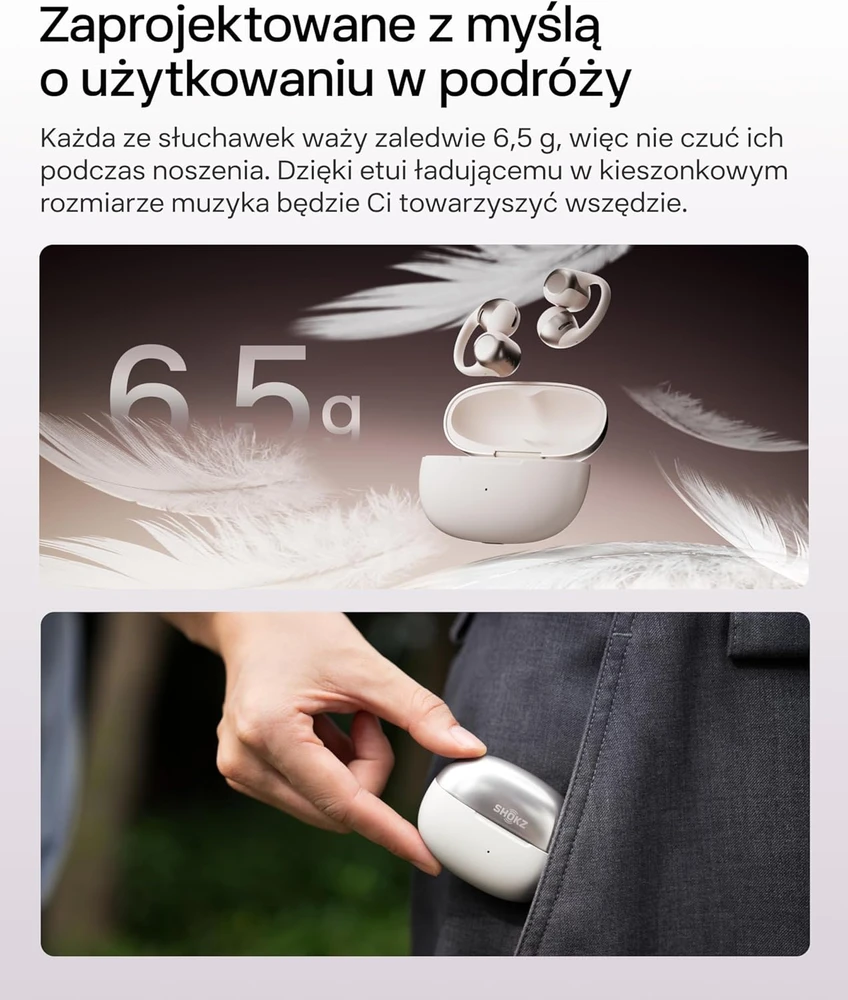 SHOKZ belaidės atviros ausinės su Dolby Audio, Bluetooth 5.4, 40 val. veikimas, OpenDots ONE